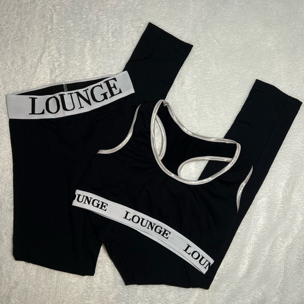 LOUNGE Underwear Black and White Logo Two Piece Sports Bra and Leggings Set